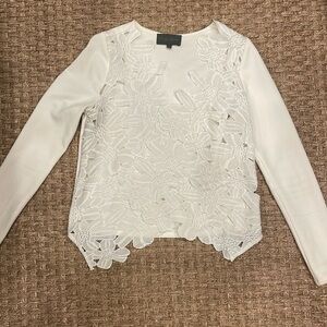 Sunday in Brooklyn (Anthropologie) White Floral Applique Cardigan